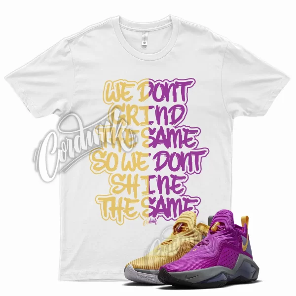 White GRIND Shirt for Lebron Soldier 14 Vivid Purple Solar Flare Persian Violet Jezsport.com