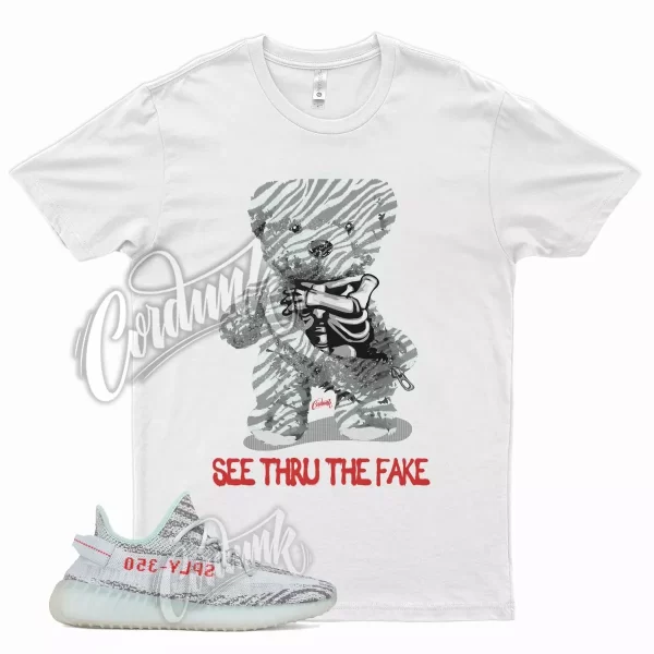 White THRU T Shirt for YZ Boost 350 V2 Blue Tint Zebra Grey Three Jezsport.com