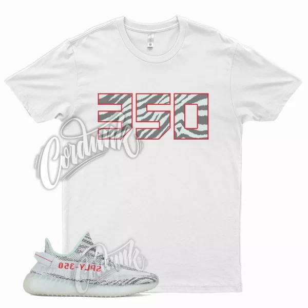 White 350 T Shirt for YZ Boost 350 V2 Blue Tint Zebra Grey Three Jezsport.com