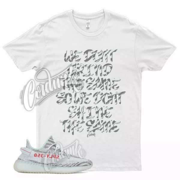 White GRIND T Shirt for YZ Boost 350 V2 Blue Tint Zebra Grey Three Jezsport.com