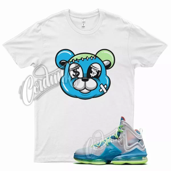 White STITCH T Shirt for N Lebron 19 Dutch Blue Pomegranate Lime Glow Green Jezsport.com