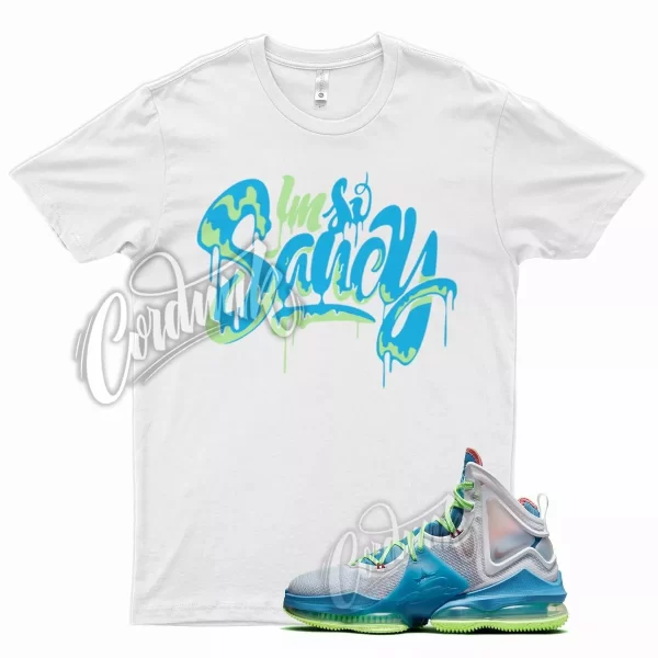 White SAUCY T Shirt for N Lebron 19 Dutch Blue Pomegranate Lime Glow Green Jezsport.com