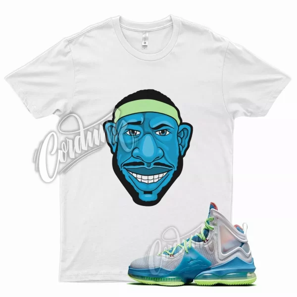 White LB HEAD T Shirt for N Lebron 19 Dutch Blue Pomegranate Lime Glow Green Jezsport.com