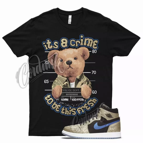 Black CRIME T Shirt for Air J1 1 CMFT Gold Laser Royal Blue DMP Metallic Jezsport.com