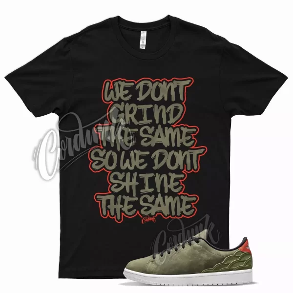 Black GRIND T Shirt for Air J1 1 Centre Court Oil Green Chile Red White Jezsport.com