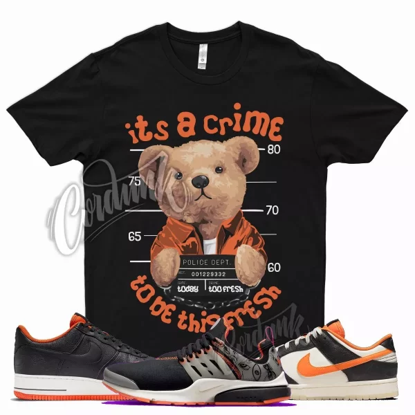 Black CRIME T Shirt for N Dunk Halloween Air Force 1 Presto Starfish Orange Jezsport.com