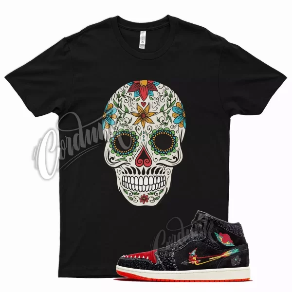 Black SKULL T Shirt for Air j1 1 Siempre Familia Day of the Dead Jezsport.com