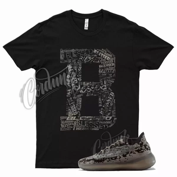 Black BLESSED T Shirt for YZ Boost 380 Stone Salt Slate Brown Jezsport.com