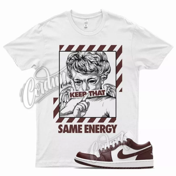 White ENERGY Shirt for J1 1 Low Bronze Eclipse Bordeaux Burgundy Brown Jezsport.com