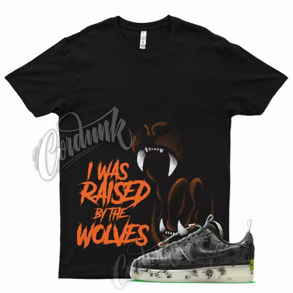 Black WOLVES T Shirt for N Air Force 1 Experimental Halloween Orange Jezsport.com