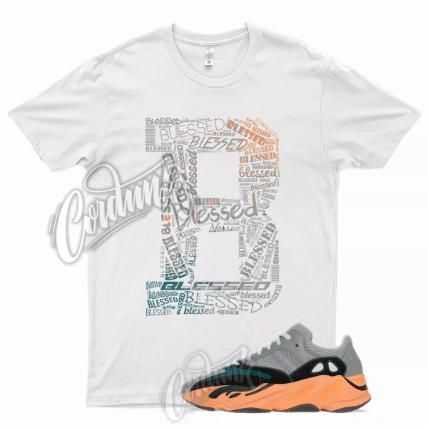 White BLESSED T Shirt for YZ Boost 700 Wash Orange 350 380 500 Wave Runner Jezsport.com