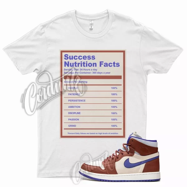 White SUCCESS T Shirt for Air J1 1 Redstone Sail Purple Hyper Royal Brown Jezsport.com