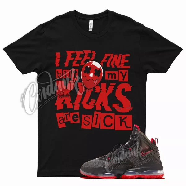 Black SICK V2 T Shirt for N Lebron 19 Bred Red 2021 Release Gym Varsity Jezsport.com