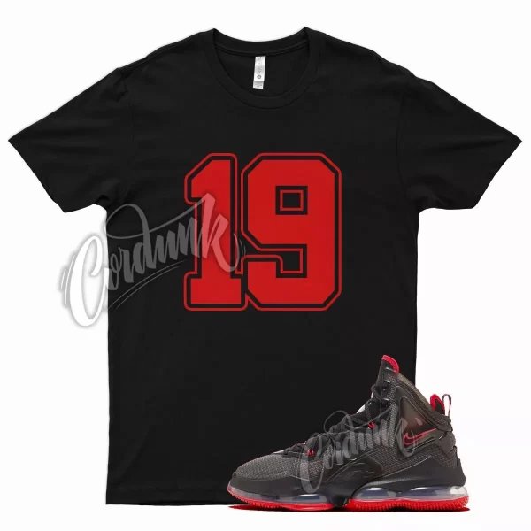 Black 19 T Shirt for N Lebron 19 Bred Red 2021 Release Gym Varsity Jezsport.com