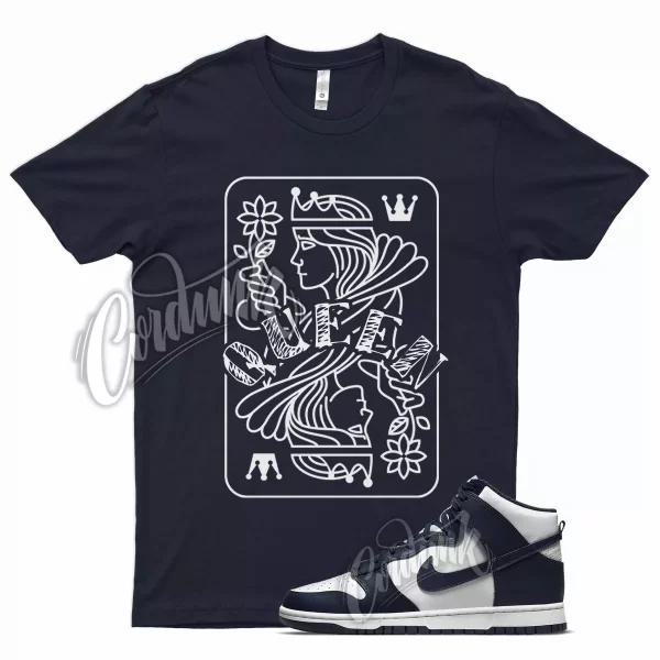 Navy QUEEN T Shirt for N Dunk High Midnight Navy Dark Blue White Obsidian Jezsport.com