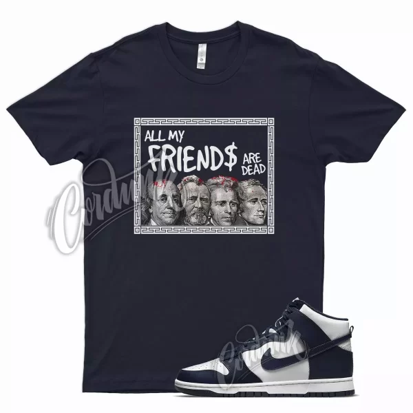 Navy FRIENDS T Shirt for N Dunk High Midnight Navy Dark Blue White Obsidian Jezsport.com