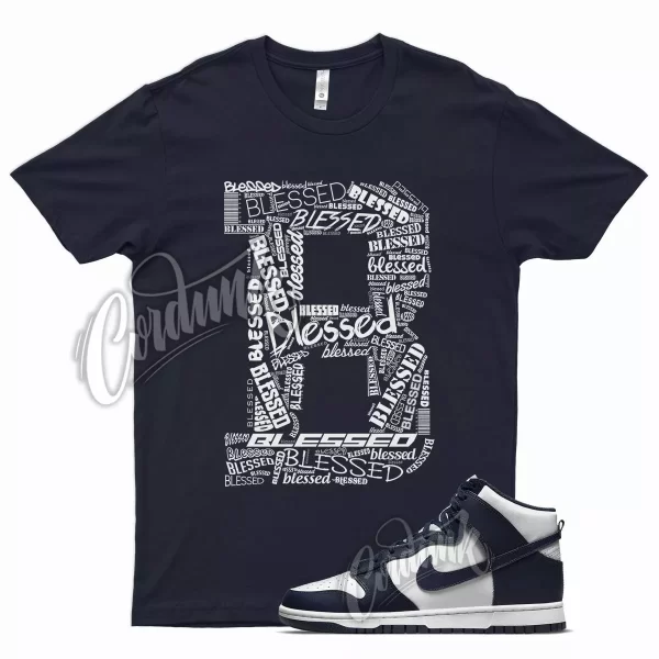 Navy BLESSED T Shirt for N Dunk High Midnight Navy Dark Blue White Obsidian Jezsport.com