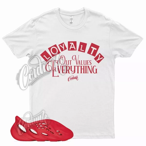 White LOYALTY T Shirt for YZ Foam Runner Vermilion YZY RNNR Vermillion Red Jezsport.com