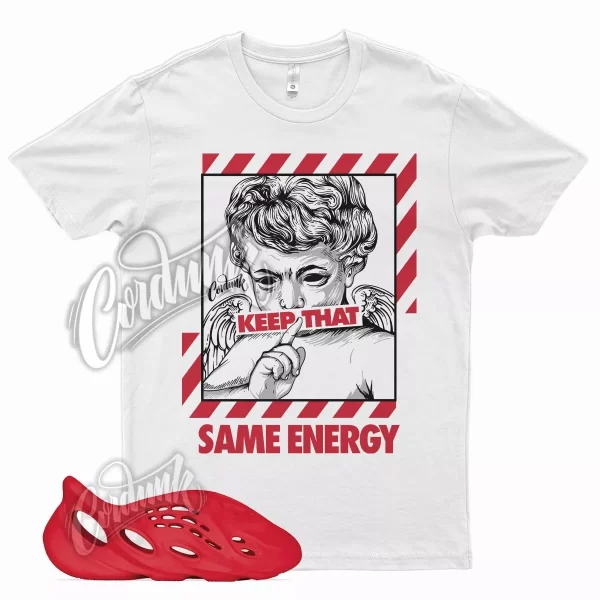 White ENERGY T Shirt for YZ Foam Runner Vermilion YZY RNNR Vermillion Red Jezsport.com