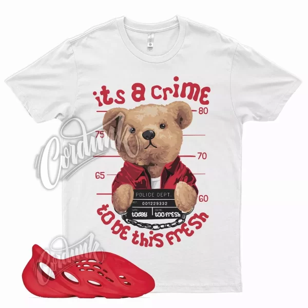 White CRIME T Shirt for YZ Foam Runner Vermilion YZY RNNR Vermillion Red Jezsport.com