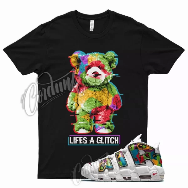 Black GLITCH Shirt for N Air More Uptempo Peace Love University Gold Jezsport.com