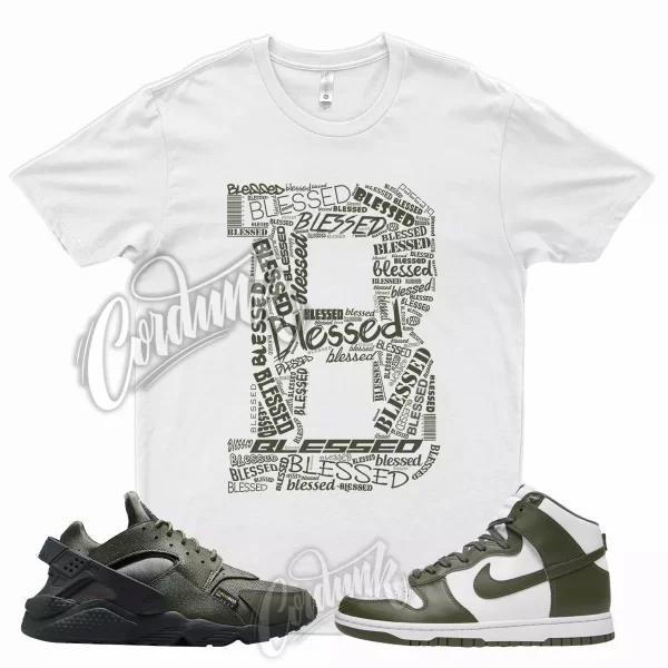 White BLESSED T Shirt for N Dunk High Cargo Khaki Huarache Cordura Force 1 90 Jezsport.com