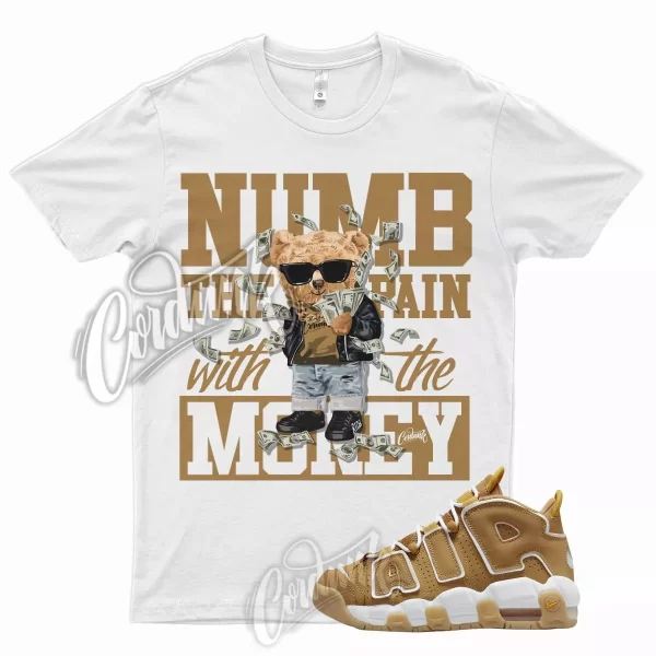 White NUMB T Shirt for J1 Air More Uptempo Wheat Gold Harvest 6 13 Flux 700 Jezsport.com