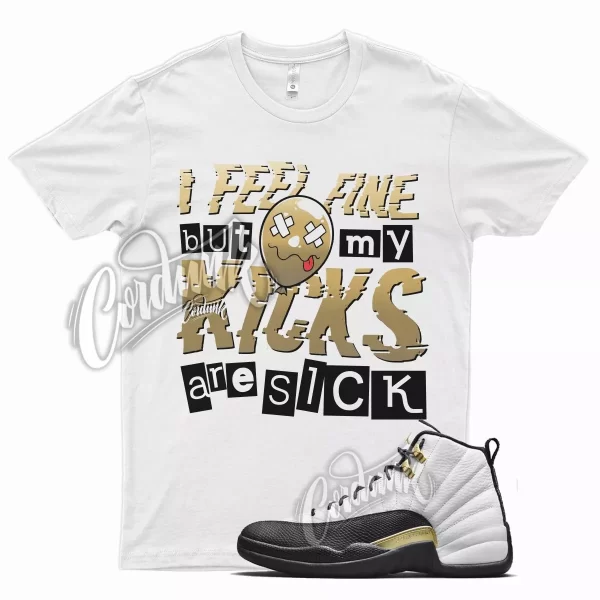 White SICK V2 T Shirt for Air J1 12 Royalty Taxi Suede Black Gold Metallic Jezsport.com