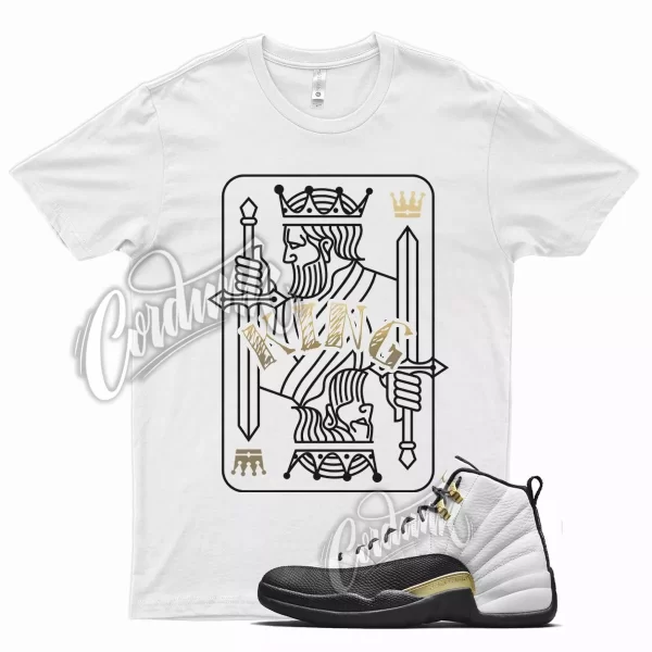 White KING T Shirt for Air J1 12 Royalty Taxi Suede Black Gold Metallic Jezsport.com