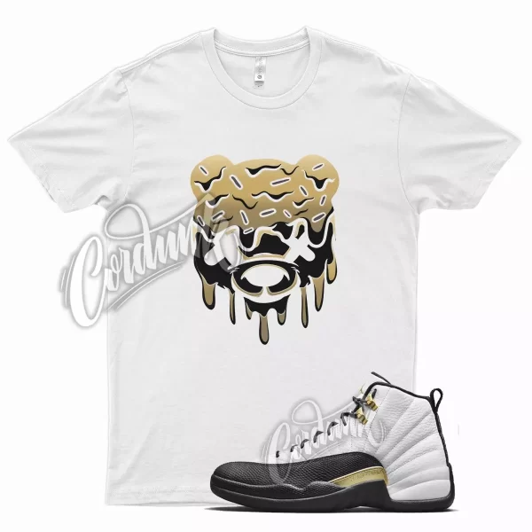 White DRIPPY T Shirt for Air J1 12 Royalty Taxi Suede Black Gold Metallic Jezsport.com