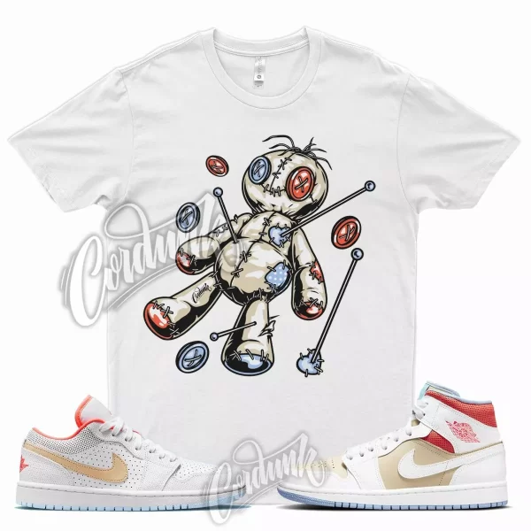 White VOODOO T Shirt for Air J1 1 Mid Sesame Flash Crimson Psychic Blue Tan Jezsport.com