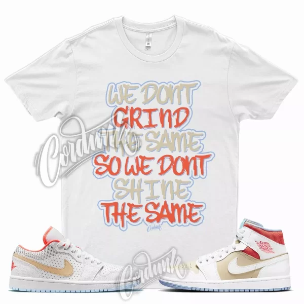 White GRIND T Shirt for Air J1 1 Mid Sesame Flash Crimson Psychic Blue Tan Jezsport.com