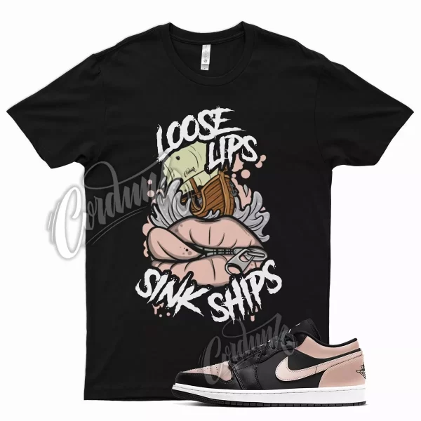 Black LOOSE LIPS T Shirt for Air J1 1 Low Arctic Orange Crimson Tint White Jezsport.com