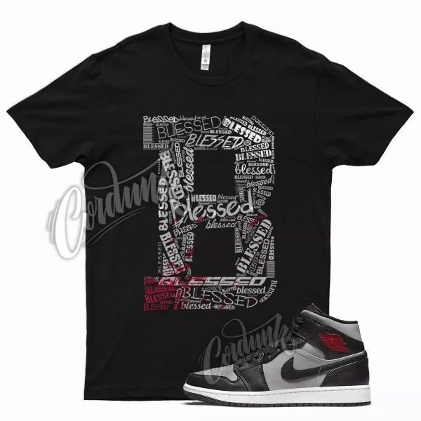 Black BLESSED T Shirt for Air J1 1 Mid Particle Grey White Gym Red Smoke OG Jezsport.com