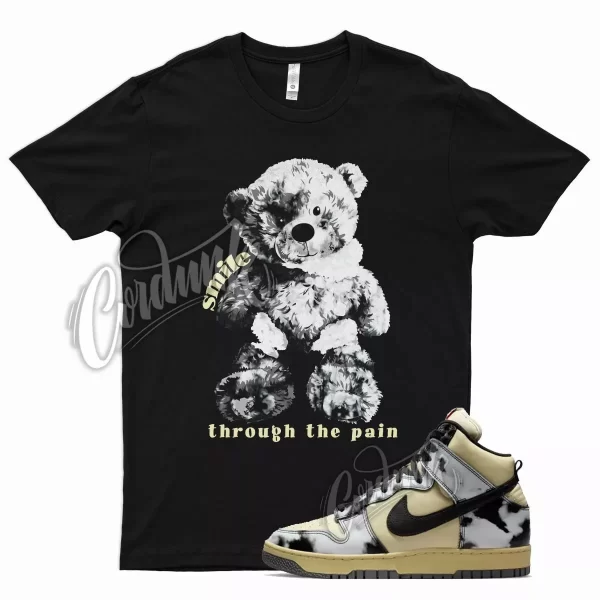 Black SMILE T Shirt for N Dunk High 1985 Black Acid Wash Yellowed Aged White Jezsport.com