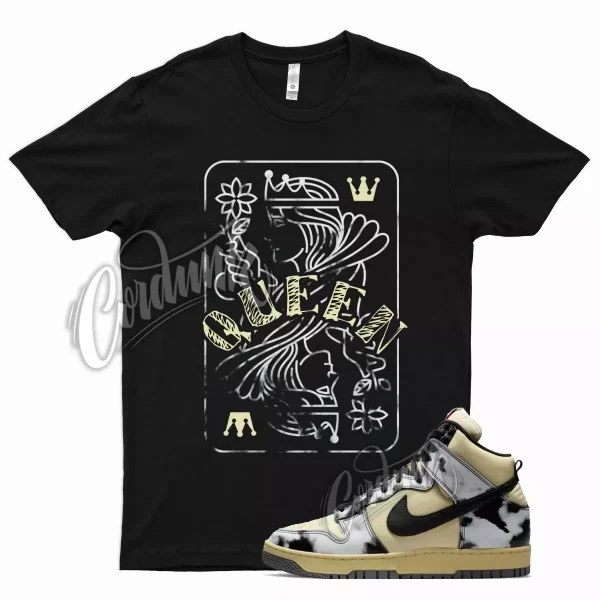 Black QUEEN T Shirt for N Dunk High 1985 Black Acid Wash Yellowed Aged White Jezsport.com