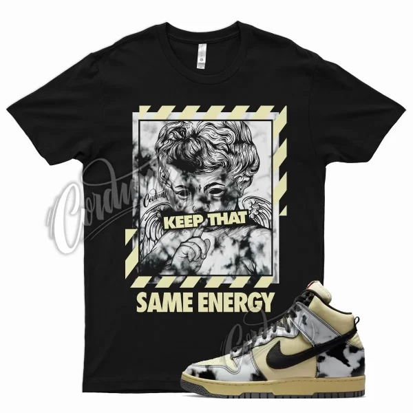 Black ENERGY T Shirt for N Dunk High 1985 Black Acid Wash Yellowed Aged White Jezsport.com