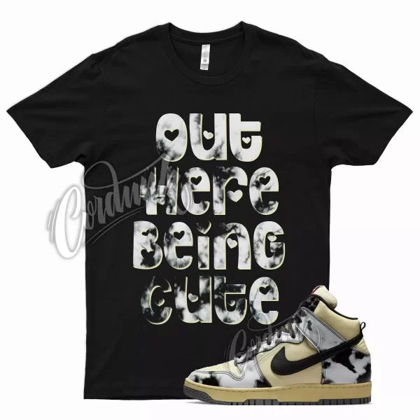 Black CUTE T Shirt for N Dunk High 1985 Black Acid Wash Yellowed Aged White Jezsport.com