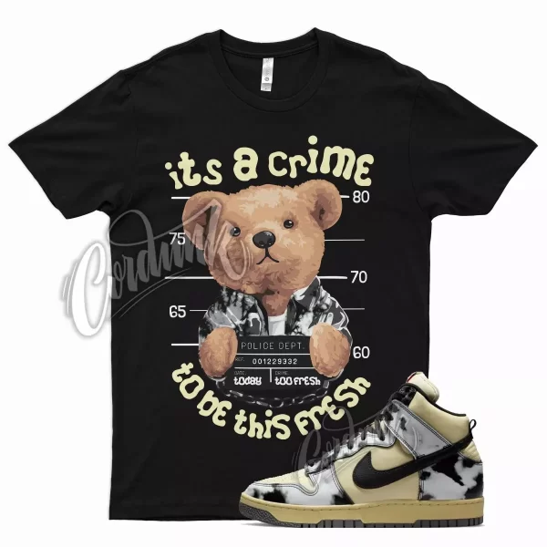 Black CRIME T Shirt for N Dunk High 1985 Black Acid Wash Yellowed Aged White Jezsport.com