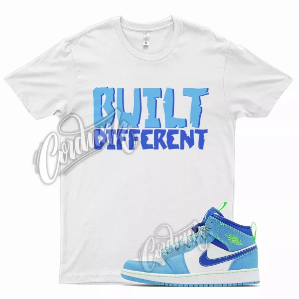 White BUILT T Shirt for Air J1 1 Mid SE Dark Powder Blue Green Racer Jezsport.com