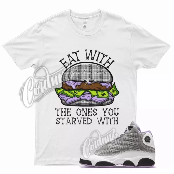 White EAT T Shirt for Air J1 13 Houndstooth Girl Boss Plaid Violet White Jezsport.com