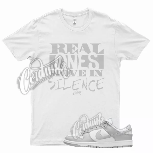 White REAL T Shirt for N Dunk Low Grey Fog Gray Jezsport.com