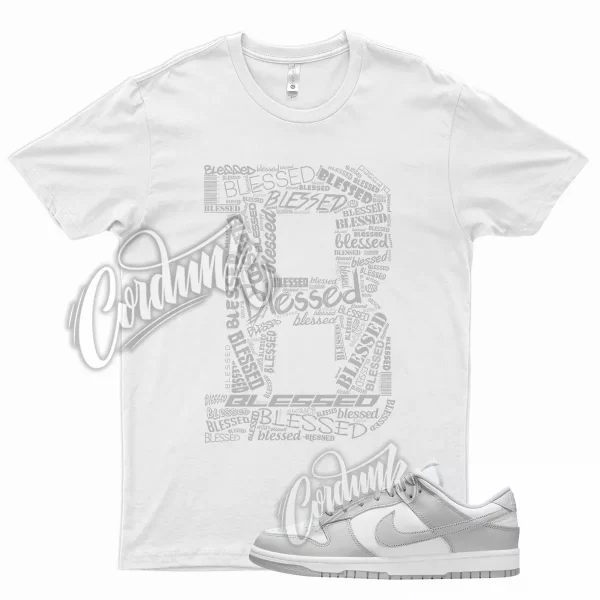 White BLESSED T Shirt for N Dunk Low Grey Fog Gray Jezsport.com