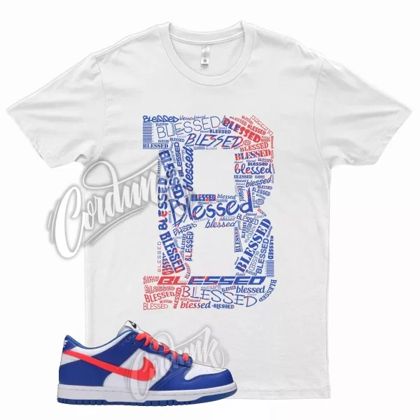 White BLESSED Shirt for N Dunk Low Bright Crimson Game Royal Black Infrared Jezsport.com