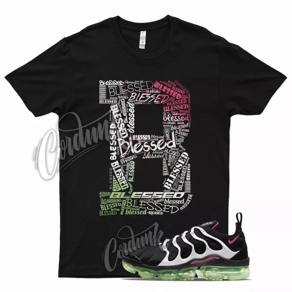 Black BLESSED T Shirt for N Air VaporMax Plus White Lime Glow Hyper Pink Jezsport.com