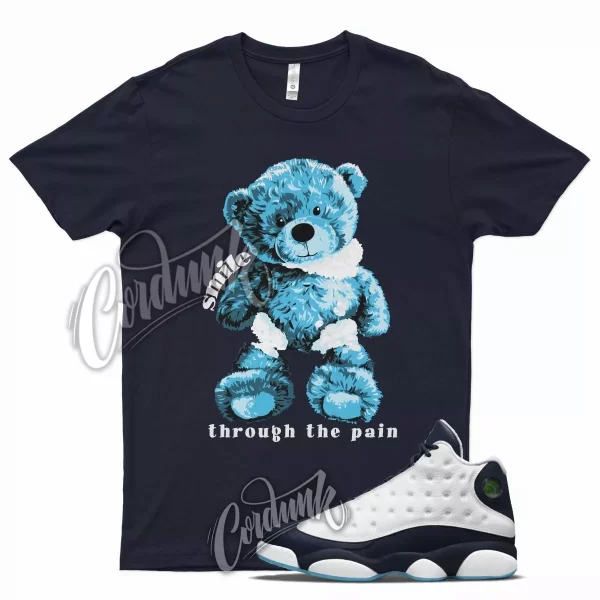 Navy SMILE T Shirt for J1 13 Obsidian Powder Blue Carolina Navy UNC Chill Jezsport.com