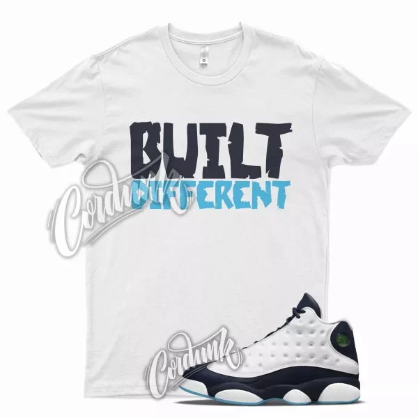 White BUILT T Shirt for J1 13 Obsidian Powder Blue Carolina Navy UNC Chill Jezsport.com