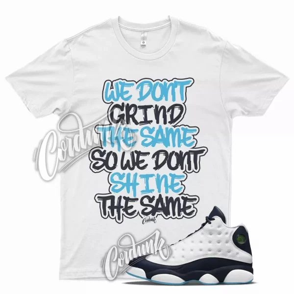 White GRIND T Shirt for J1 13 Obsidian Powder Blue Carolina Navy UNC Chill Jezsport.com