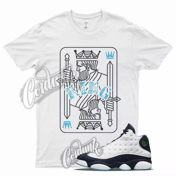 White KING Shirt for J1 13 Obsidian Dark Powder Blue Carolina Navy UNC Chill Jezsport.com