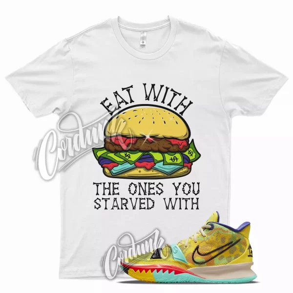 White EAT Shirt for Kyrie 7 1 World People Yellow Strike Green Bright Crimson Jezsport.com